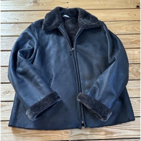 Autunno Men’s Leather Jacket Size Large Black Full Zip Sherpa Lined - Picture 1 of 10